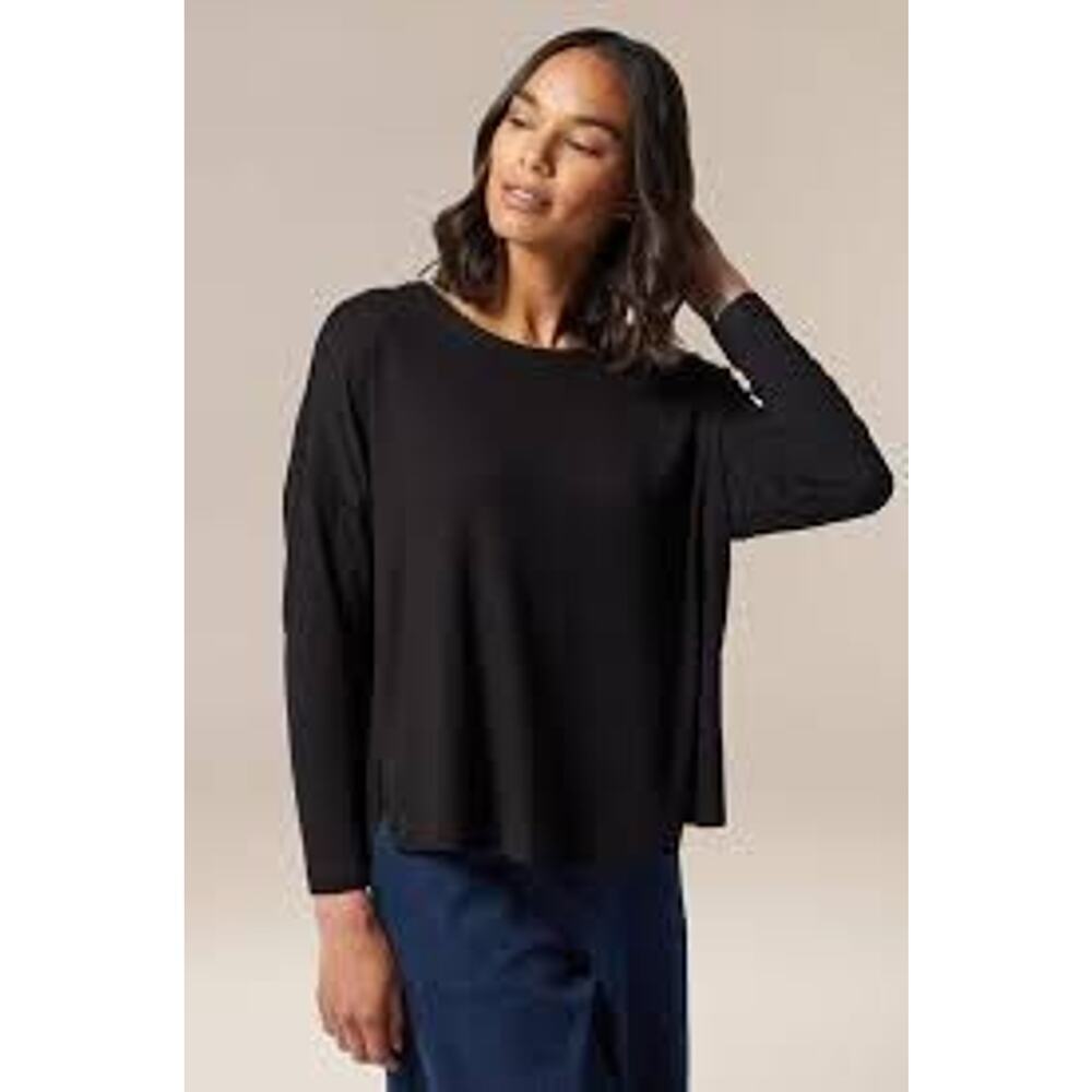 527 ANTHROPOLOGIE WAFFLEKNIT BLACK LONG SLEEVE XS OVERSIZED WN